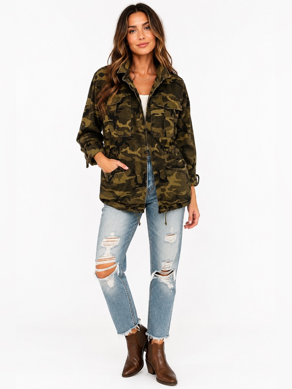Forever 21 Womens Canvas Cargo Jacket in Classic Camo Sz M Y2K